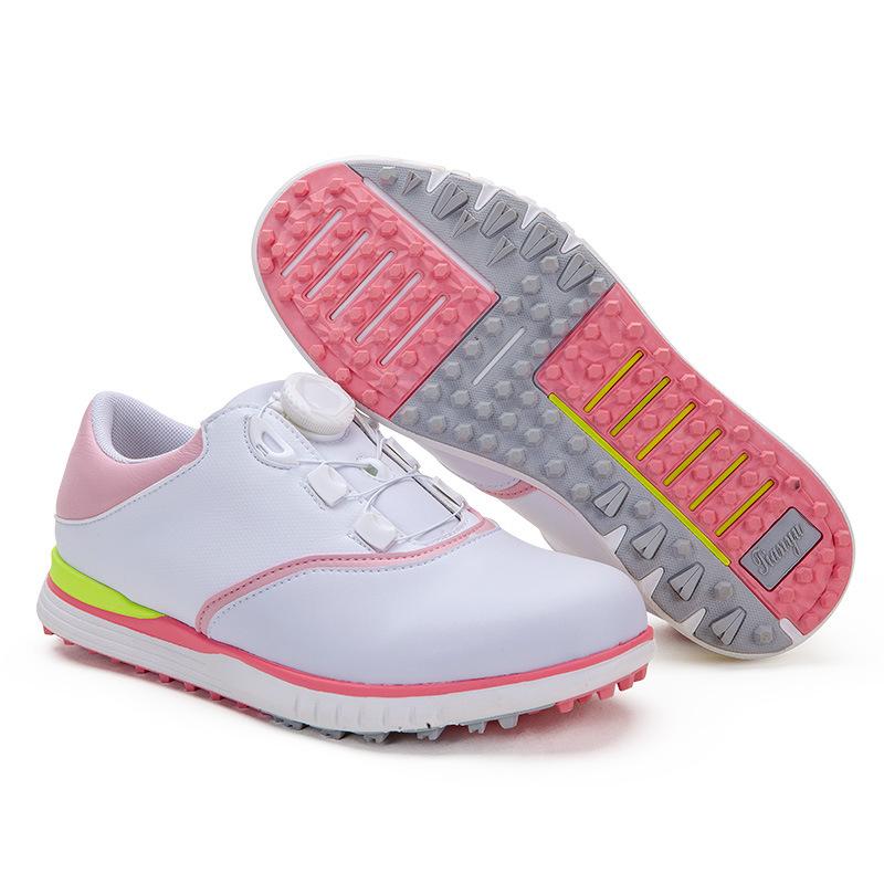 ゴルフシューズ レディース 防水 ゴルフシューズ 回転靴紐 スパイク スポーツシューズ 運動靴 滑り止め..