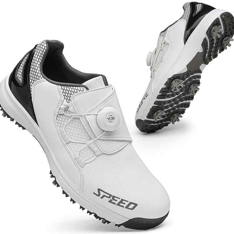 ゴルフシューズ 男女兼用 スパイク ローカット 紐 スニーカー スポーツシューズ 運動靴 通気性 クッション性 天然ゴム 合成皮革 白 黒 紺 春夏秋冬