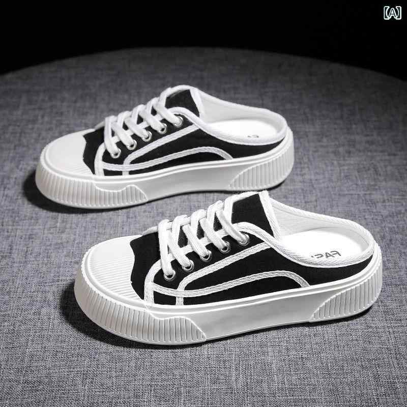 スニーカー レディース 厚底 スニーカー サボ サンダル キャンバス シューズ スリッポン 防水 美脚 身長アップ 黒 ブラック 緑 グリーン 千鳥格子 歩きやすい 履きやすい 婦人靴 ぺたんこ ローヒール 普段使い