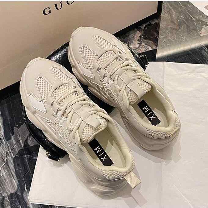 スニーカー レディース 厚底 通気性 スポーツ カジュアル メッシュ ランニング ウォーキング 米白色 黒色