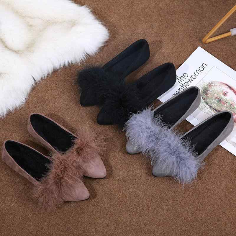 パンプス レディース フラット ぺたんこ ポインテッドトゥ ローヒール スエード調 学生 ママ 靴 黒 グ..