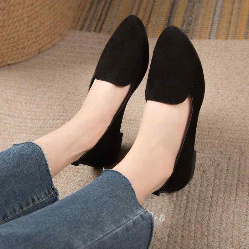パンプス レディース 丸頭 スリッポン ローヒール ぺたんこ靴 黒色 仕事靴 婦人靴 秋冬 PUレザー 婦人 ..