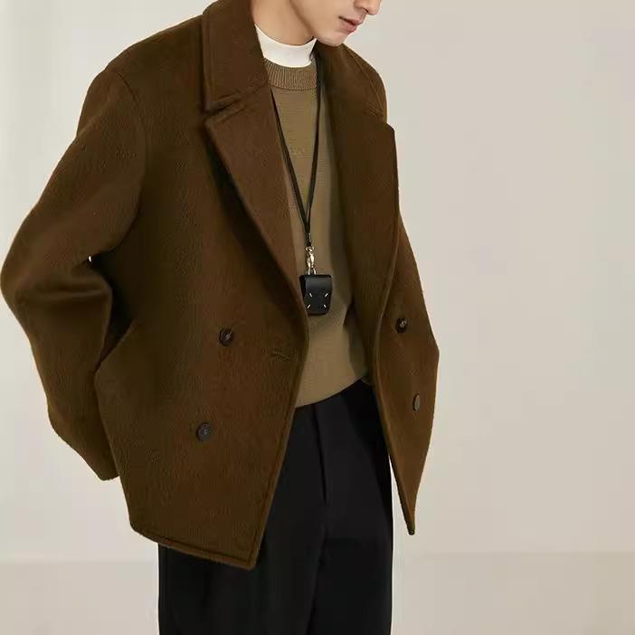 コート メンズ ウール混紡 ダブルフェイス テーラード レトロ クラシック 無地 秋冬 通勤 普段使い(x2)