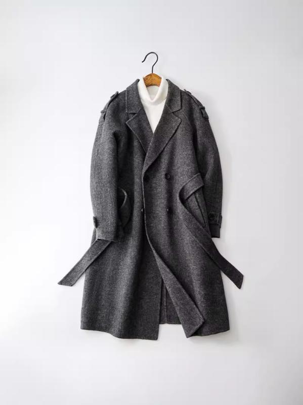 コート メンズ 男性用 ウール ミドル丈 秋冬 ダブルブレスト 無地 70%ウール 30%ポリエステル 英国風 ビジネス 紳士服 ブラック グレー