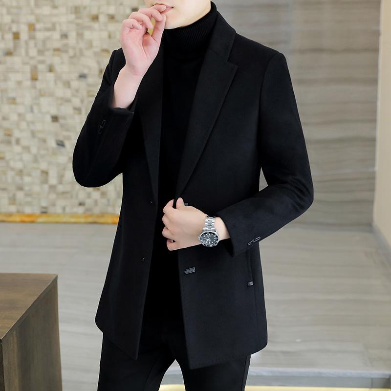 コート メンズ ウール カシミヤ ブレンド ビジネス カジュアル 厚手 防寒 トップス 秋冬 灰色 黒色