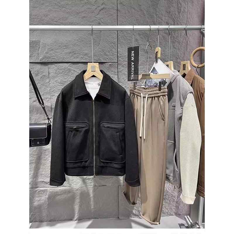 ジャケット 男性用 厚手 コットン 襟付き ルーズフィット ブルゾン 茶色 黒色