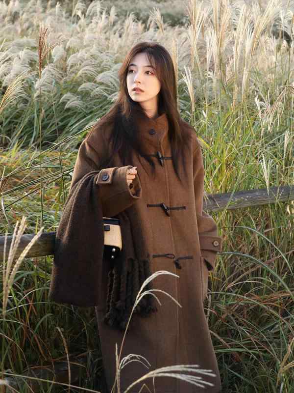 コート レディース ウール スタンドカラー ダブルフェイス 羊毛 アルパカ ブレンド ミドル丈 ゆったりめ 秋冬 カジュアル 日韓スタイル..