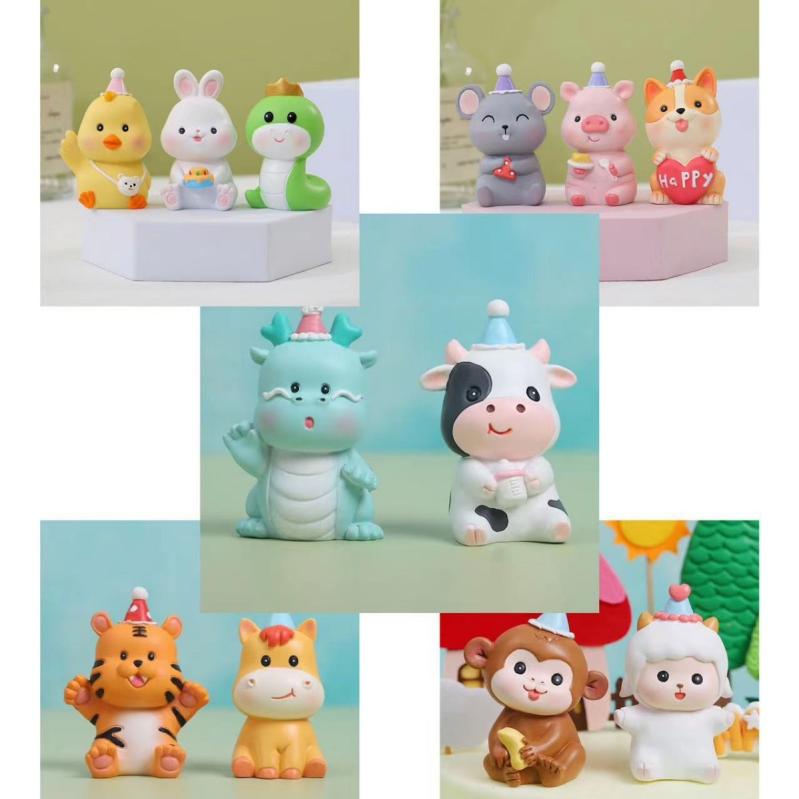 ケーキ デコレーション トッパー 十二支 動物 樹脂製 ミニチュア置物 ケーキ装飾 撮影小道具 卓上 飾り..