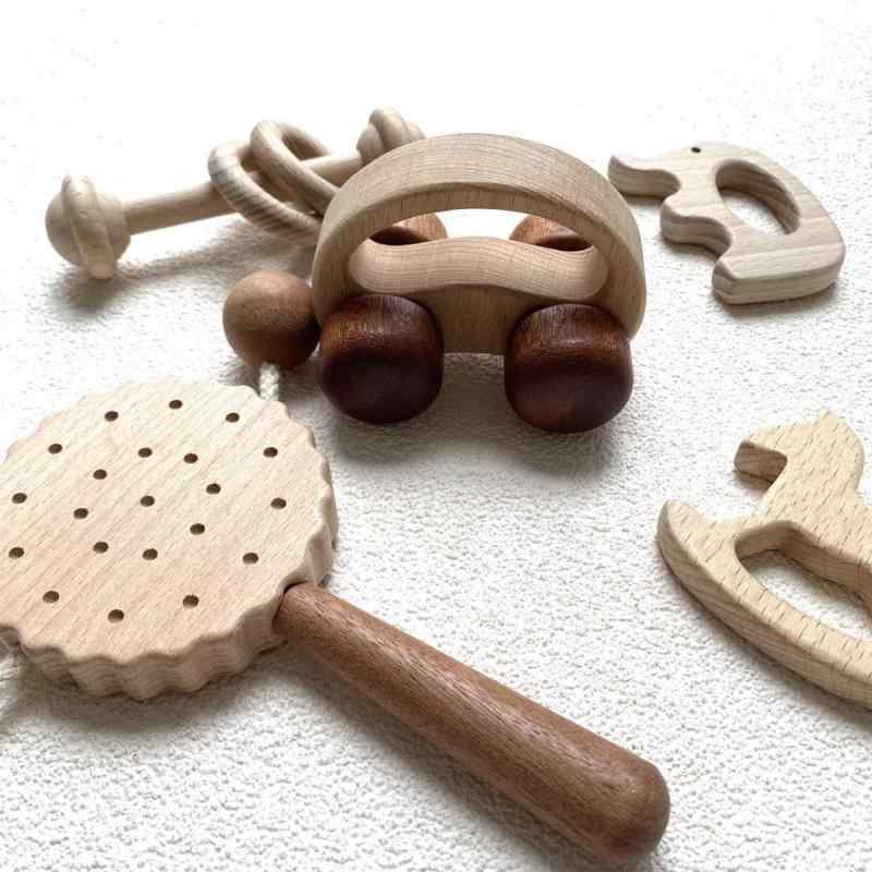 ガラガラ &amp; 歯固め ベビー 乳幼児 木製 無塗装 玩具 赤ちゃん おもちゃ