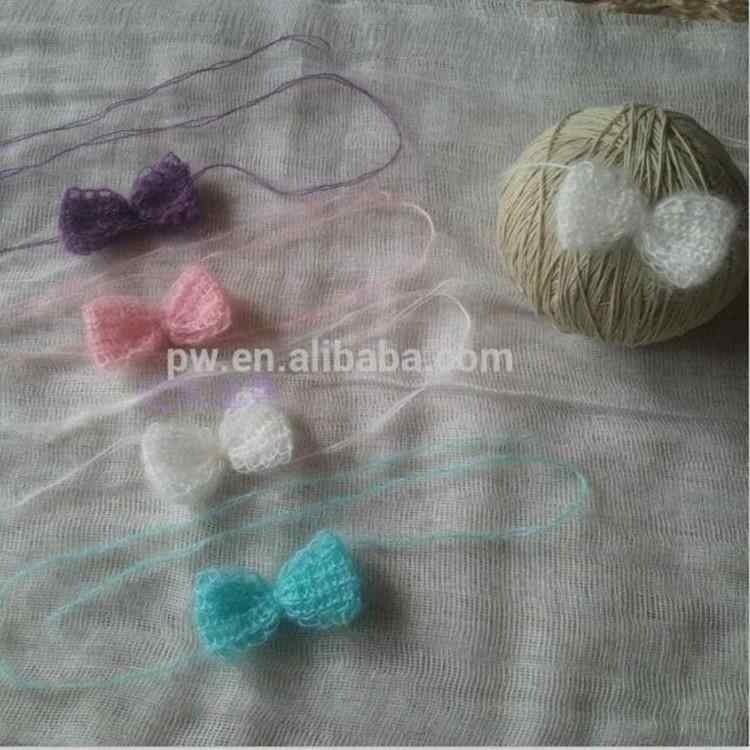 ヘアバンド ベビー 新生児 赤ちゃん 写真撮影用 道具 手編み モヘア風 リボン 白 ピンク 黄色 紫 青 水色 ベージュ グレー