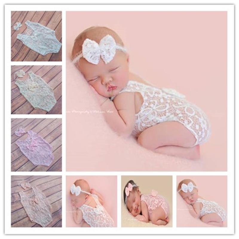 ベビー服 新生児 レース ロンパース 撮影衣装 蝶結び ノースリーブ 薄手 ポリエステル フォトジェニッ..