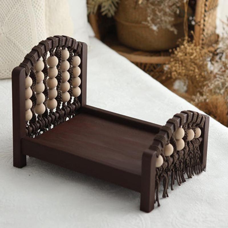 ベビー 新生児 写真撮影用 小道具 実木製 手編み ベッド 撮影補助 ヨーロッパ風 ブラック