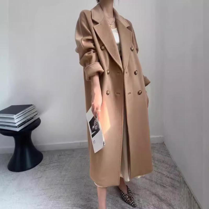 コート レディース カシミヤ ウール アウター 秋冬 厚手 ゆったり 通勤 無地 ダブルブレスト 長袖 沙色..