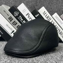 ベレー帽 男性用 羊革 ウール ハンチング帽 秋冬 防寒 防風 暖かい レザーキャップ イヤーマフ付き 55-58cm ブラック