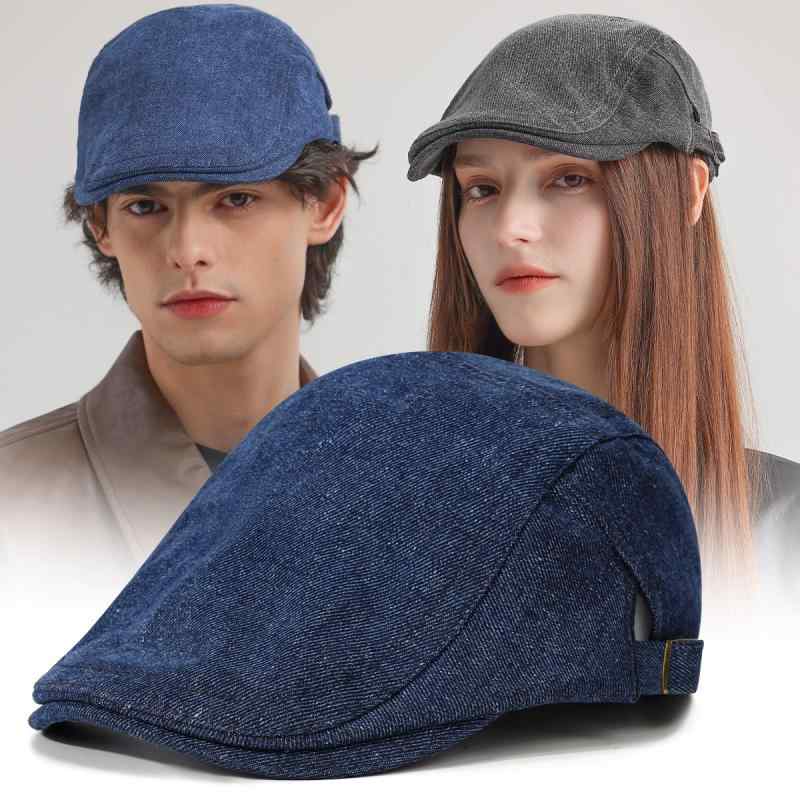 キャップ メンズ レディース デニム 英国風 レトロ 無地 ベレー帽 文芸青年 調節可能 春秋冬 ブラック ..