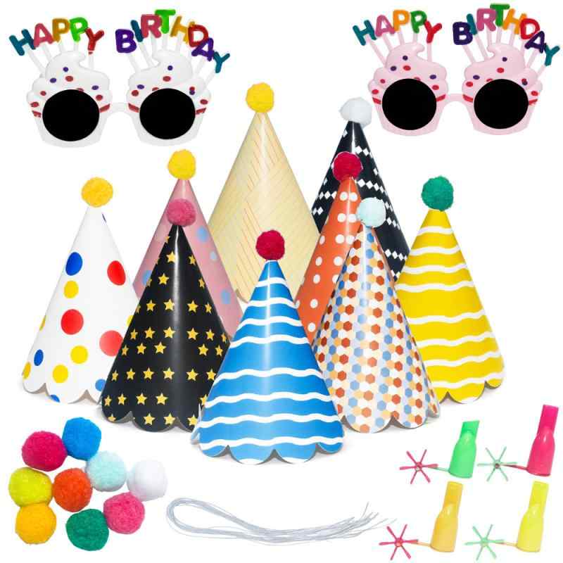 誕生日帽子 キッズ DIY パーティー かわいい 紙製 写真撮影道具 おもしろメガネ ホイッスル セット