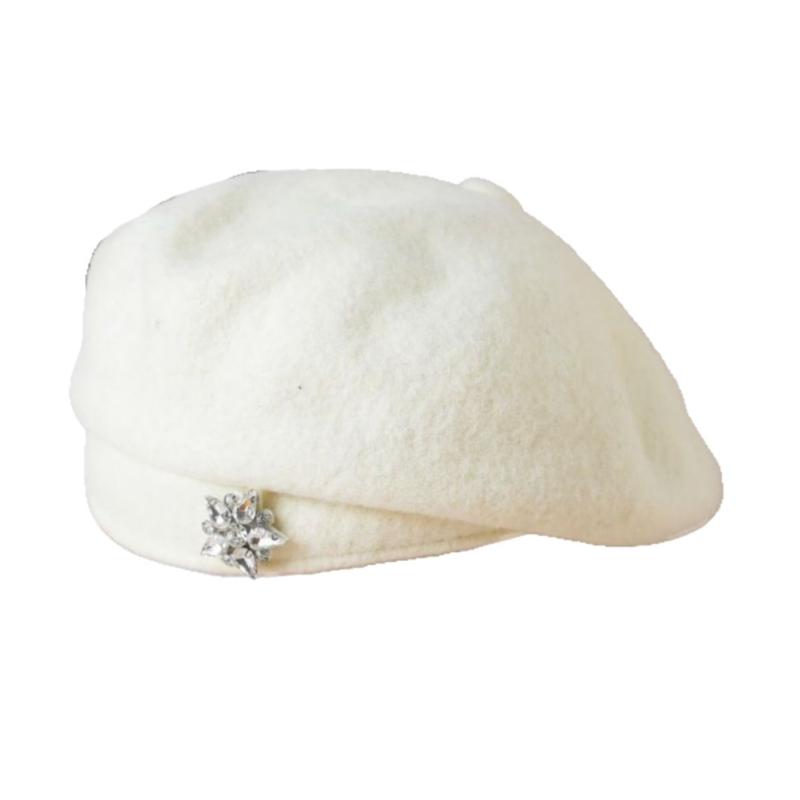 ベレー帽 レディース 秋冬 レトロ ウール 水钻付き 小顔効果 帽子 防寒 保温 カーキ色 レッド ブラック..