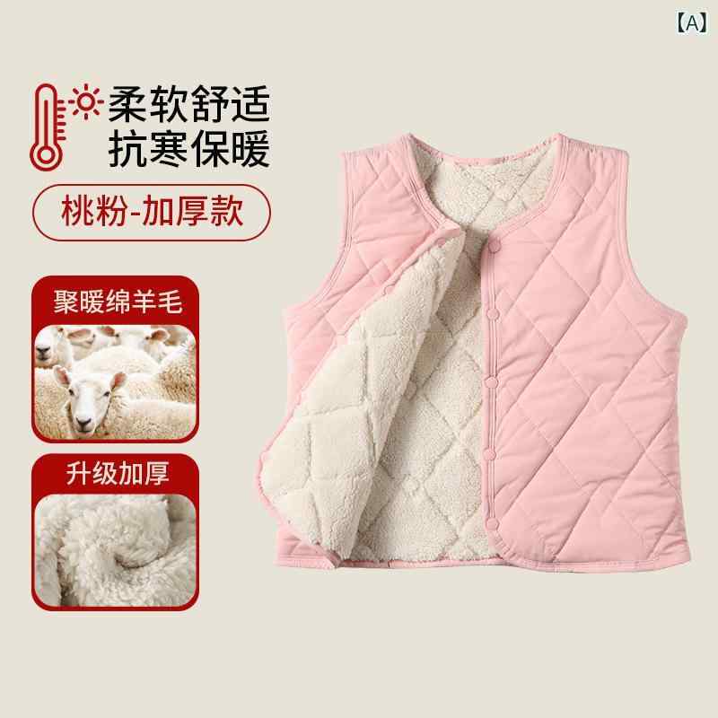 子供用ベスト 秋冬 キッズ ベビー 防寒 保温 ベスト 厚手 裏起毛 チョッキ ポリエステル 桃ピンク 深グ..
