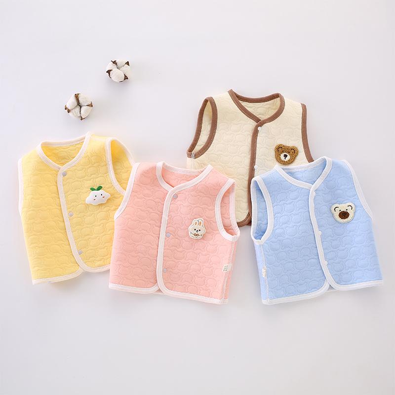ベビー服 ベスト 春秋冬 中綿入り あったか ノースリーブ 男女兼用 赤ちゃん 新生児 綿100% 無地 クマ..