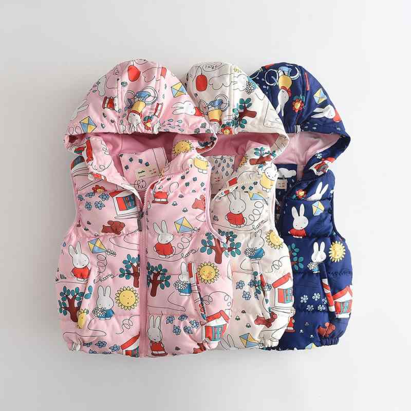 キッズ ベスト 女の子 裏起毛 厚手 フード付き コットン 子供用 花柄 防寒 チョッキ 白色 紺色 ピンク..