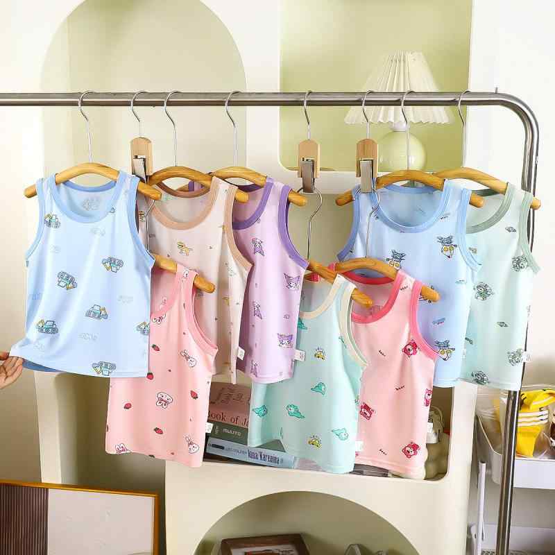 タンクトップ キッズ 子供 男女兼用 接触冷感 天竺 無袖 トップス カットソー インナー 春夏 薄手 かわ..