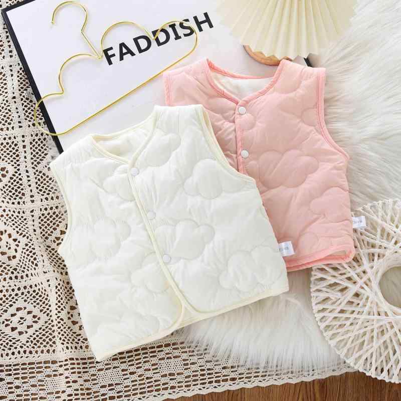 子供用馬甲 ベビー キッズ ベスト 綿 チョッキ 上着 アウター 防寒着 幼児 かわいい ピンク系 73 80 90 100 110