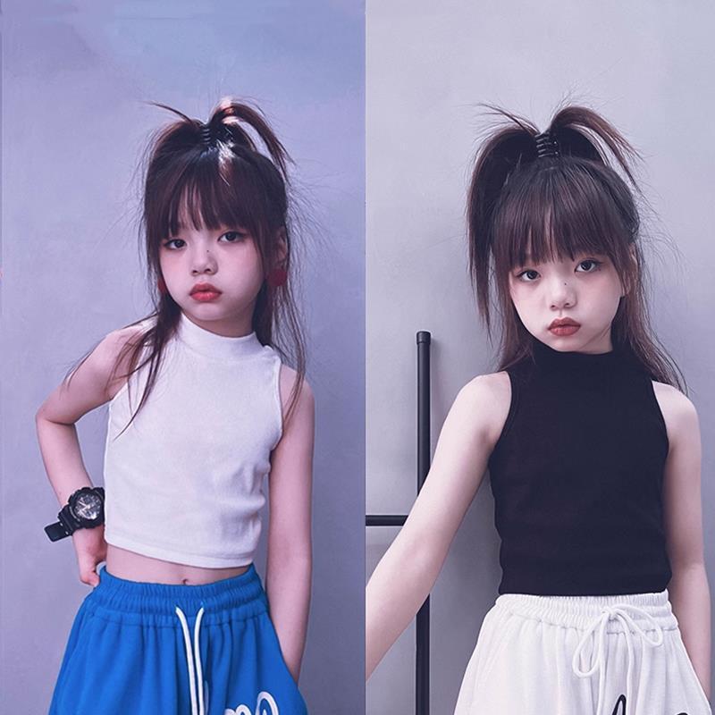 タンクトップ キッズ 女の子 女児 子供服 ベビー服 春夏 綿 高腰 ノースリーブ ジャズダンス 発表会 舞..
