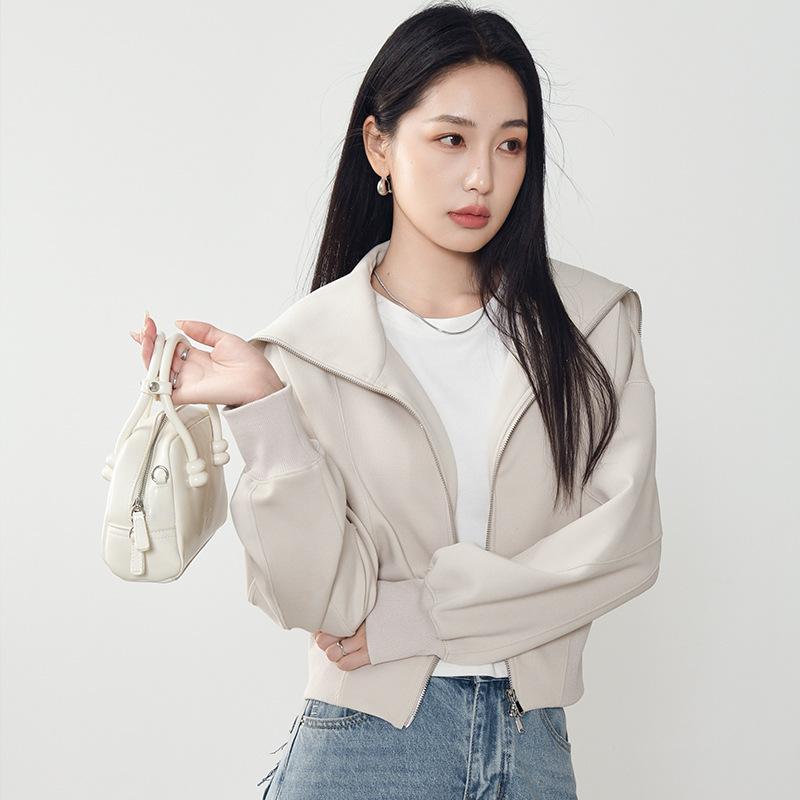 パーカー レディース マリン風 無地 長袖 ショート丈 コットン混紡 プルオーバー 普段使い デイリー 伸..