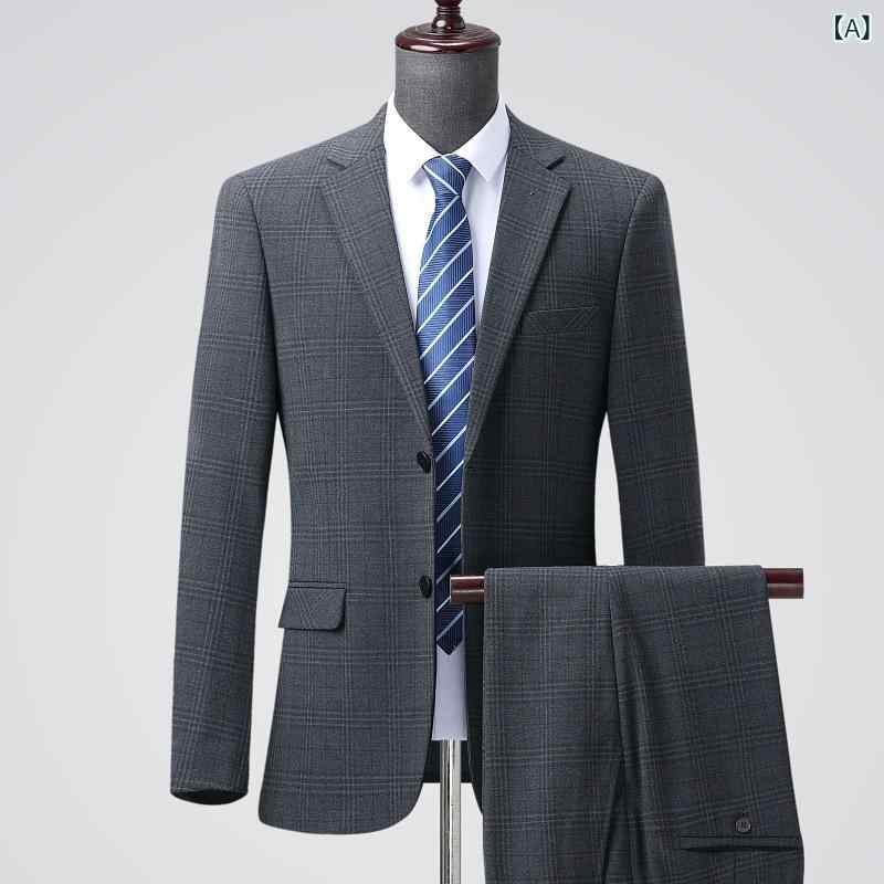 メンズ ウール スーツ セットアップ ビジネス フォーマル 格子柄 男性用 紳士服 パーティー 二次会 結婚式 ウール混紡