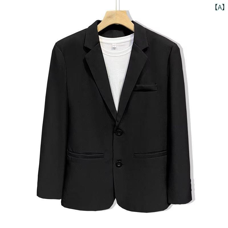 スーツ メンズ 韓国風 おしゃれ テーラードジャケット 春秋 カジュアル ゆったり ビジネス フォーマル 黒 ブラック カーキ ブルー ブラウン S M L XL 2XL 3XL 4XL