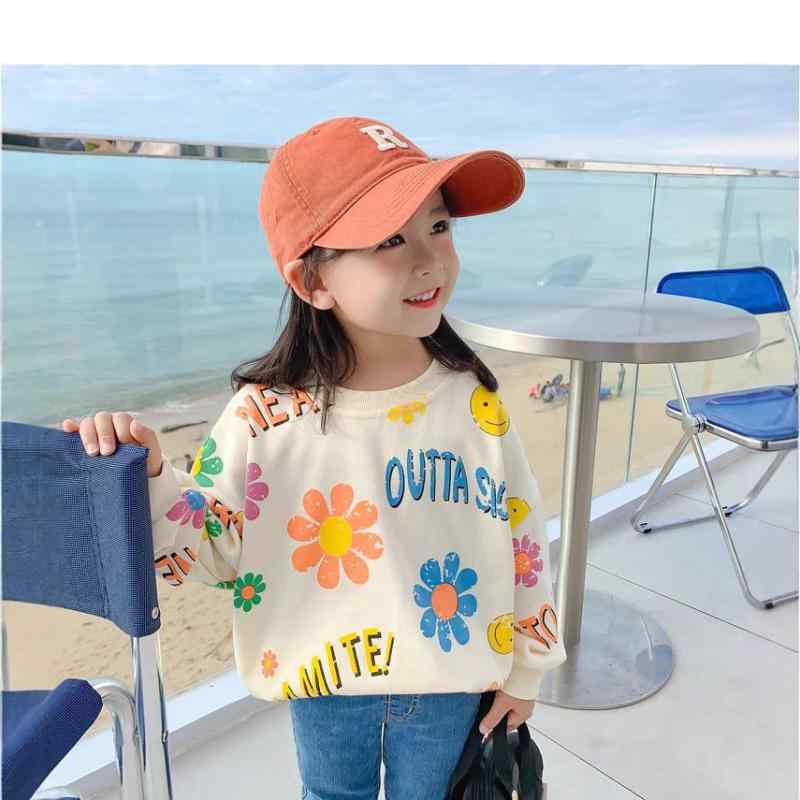 子供用スウェットシャツ ガールズ トップス 長袖Tシャツ 春秋 かわいい 普段使い 90cm 100cm 110cm 120cm 130cm 140cm 杏色 白色(4)