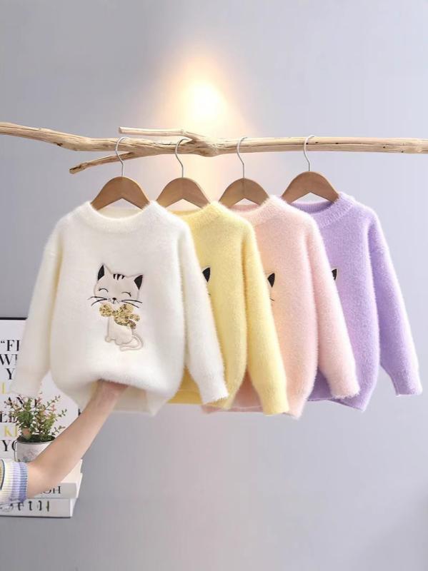 ニット キッズ 女の子 セーター 秋冬 水貂绒風 ニットトップス 長袖 アニマルモチーフ スパンコール か..