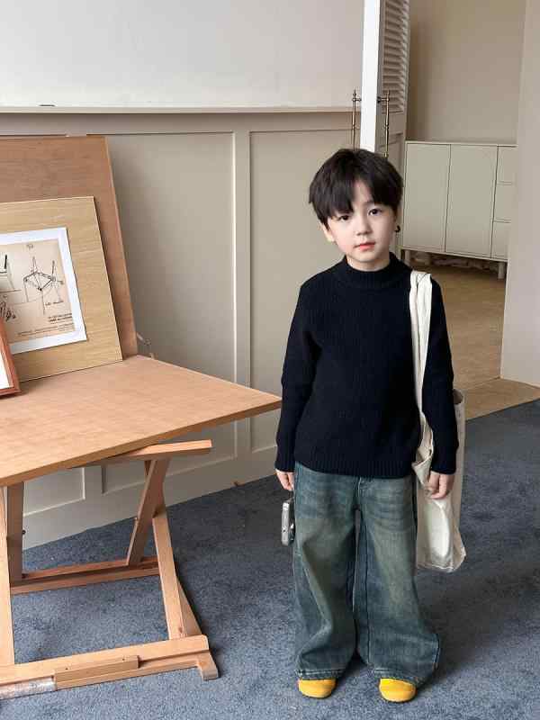 ニット・セーター キッズ 男女兼用 アルパカ混紡 厚手 ミドルネック プルオーバー 無地 ベージュ ブラック ブラウン 90cm 100cm 110cm 120cm 130cm 140cm 150cm 160cm 冬