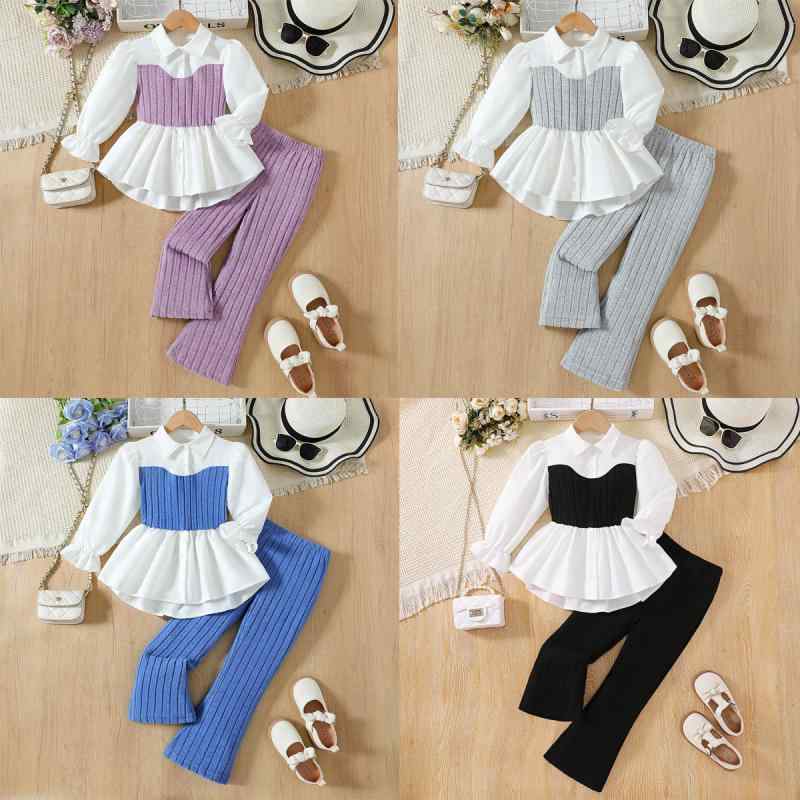 子供用セットアップ ニットトップス ＋ パンツ 2点セット 女の子 おしゃれ着 春夏 普段着 3歳 4歳 5歳 ..