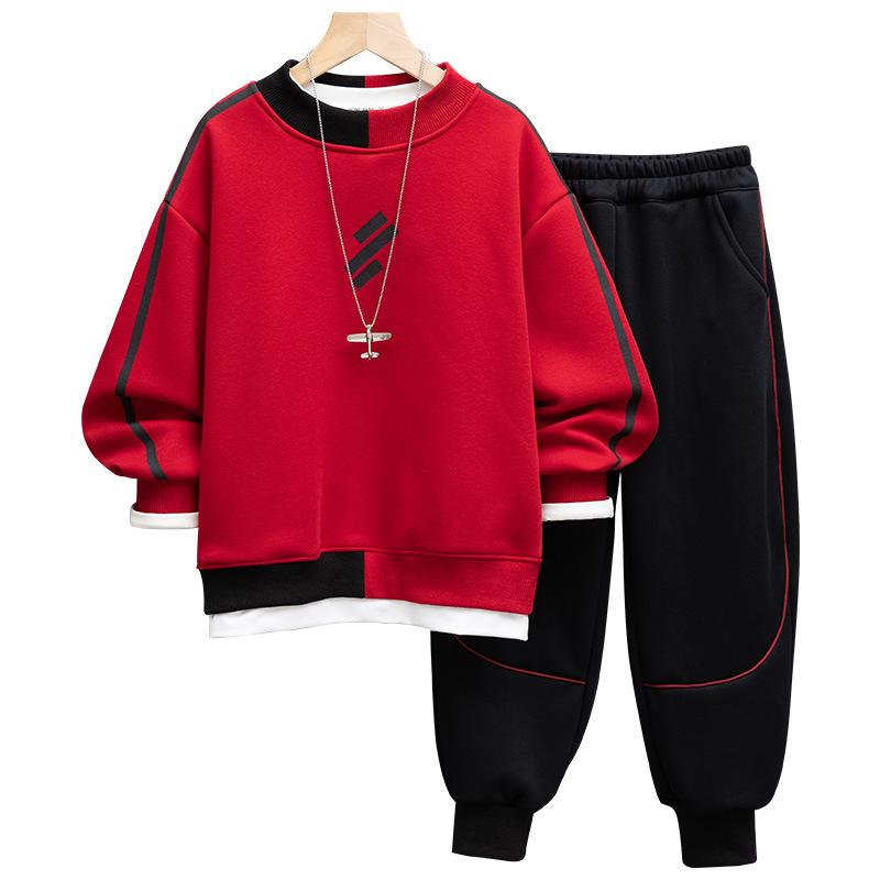 子供用ジャージ 上下セット 男の子 中 বড় キッズ 暖かい 裏起毛 厚手 冬用 スウェット 運動着 長袖 長ズボン 130 140 150 160 170 180 赤色