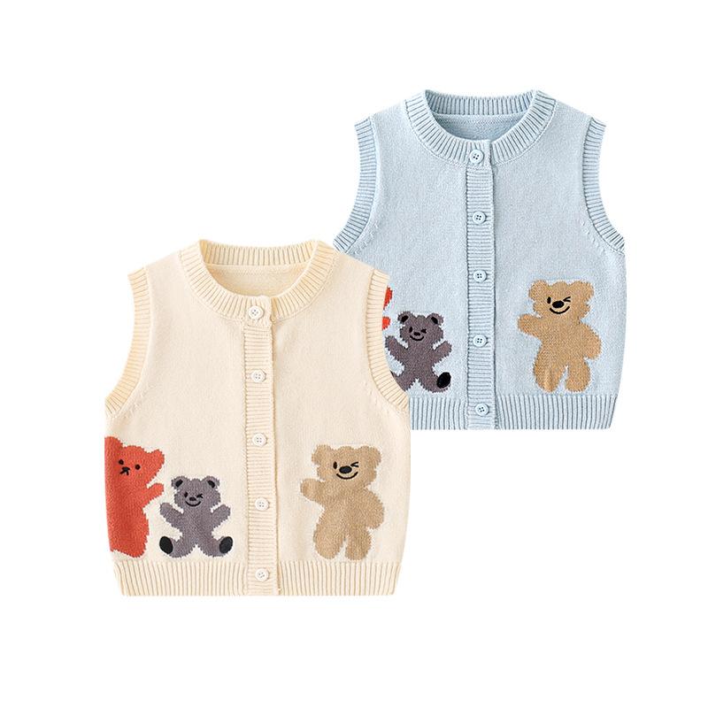ベビー服 ベスト 春秋 男の子 ニット チョッキ 子供 幼児 コットン ブルー系 杏色 73 80 90 100 110cm