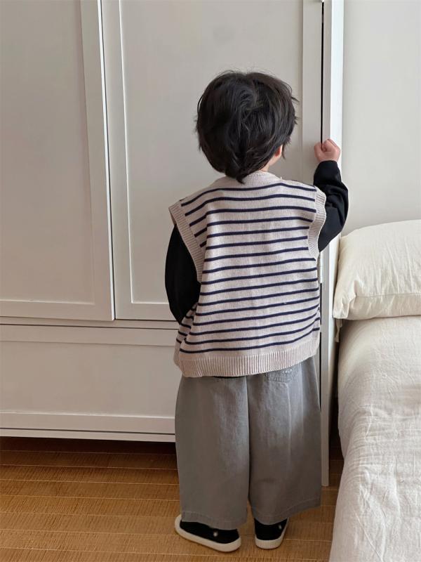 子供服 ニットベスト 春秋 女の子 ストライプ ニットカーディガン