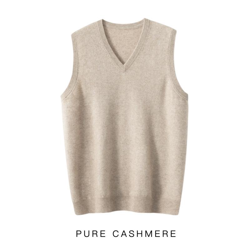 ニット メンズ 男性用 Vネック カシミヤ混 ベスト 無地 ルーズフィット セーター 袖なし 秋冬 チョッキ