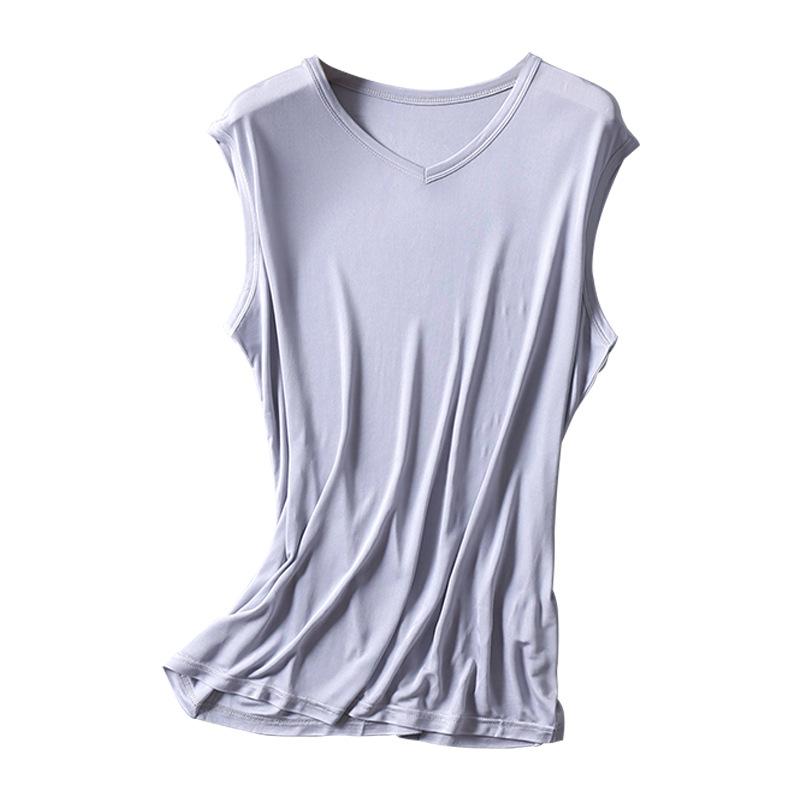 メンズ ニット シルク Vネック ノースリーブ トップス 桑蚕糸 タンクトップ スポーツウェア 普段使い 薄手 ホワイト グレー ブラック ネイビー スカイブルー ワインレッド ベージュ