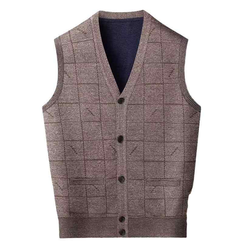 ニットベスト メンズ 男性用 中綿ベスト シニア 紳士 Vネック 前開き あったか裏起毛 格子柄 普段使い ビジネス カジュアル 秋冬