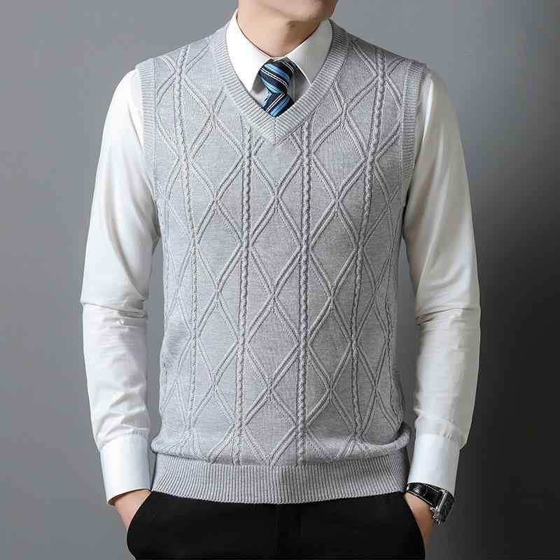 ニットベスト 男性用 ウール チョッキ 厚手 インナー トップス 中国風 紳士 浅灰 中灰 赤 紺 深灰