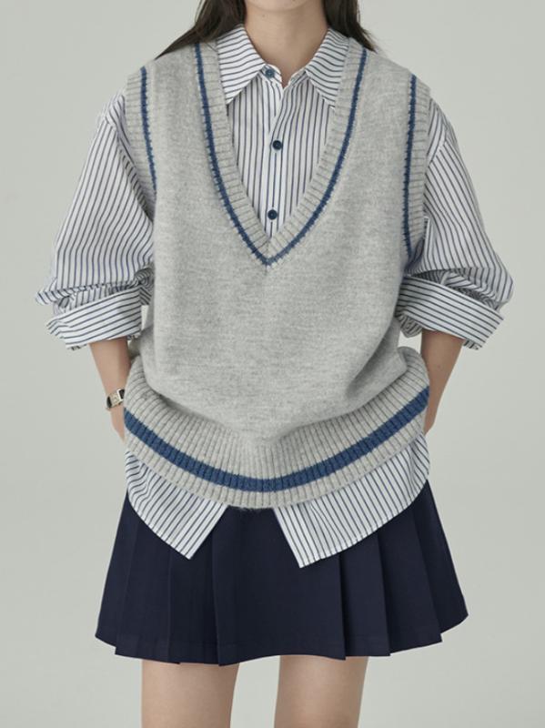 ニットベスト レディース Vネック 羊毛混紡 ゆったり 学院風 レトロ かわいい チョッキ トップス 普段..