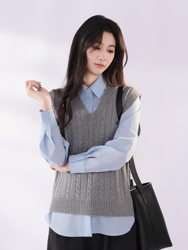 ニット レディース Vネック ニットベスト ゆったり 流行グレー ミルクティーカラー オフィスカジュアル..