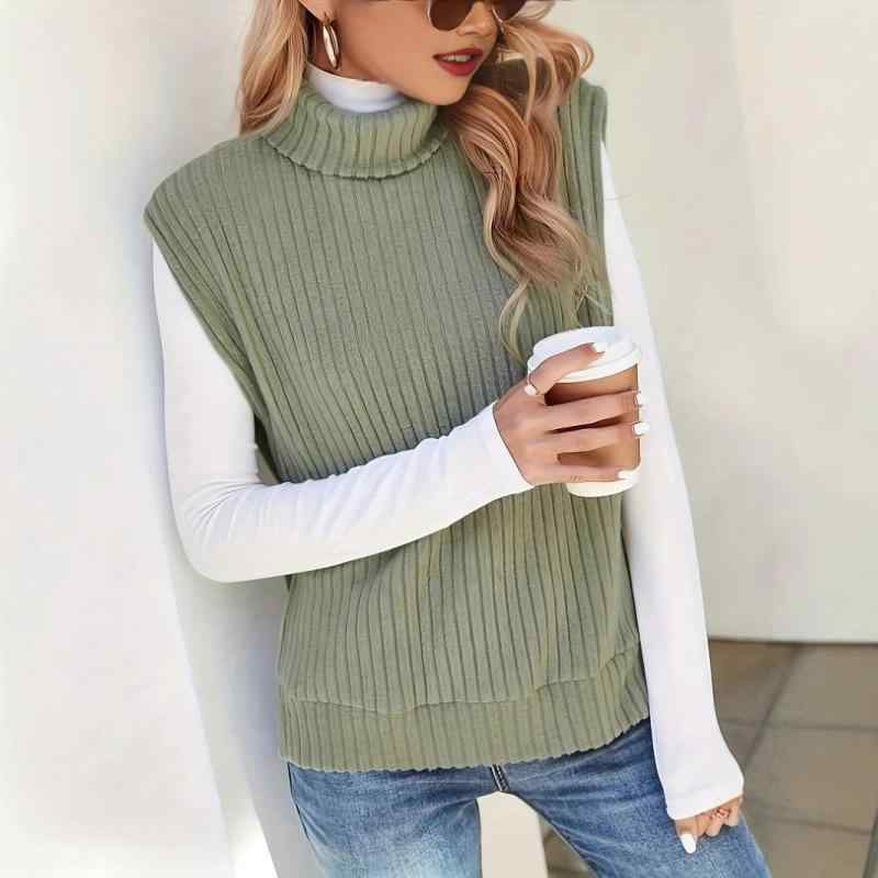 ニットベスト レディース 秋冬 無地 タートルネック チョッキ ノースリーブ 欧米風 ストリート 普段使..