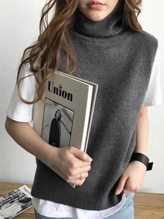 ニットベスト レディース 婦人服 トップス プルオーバー 短め 螺纹編み ゆるかわ 深灰 浅灰 黒 ブラッ..