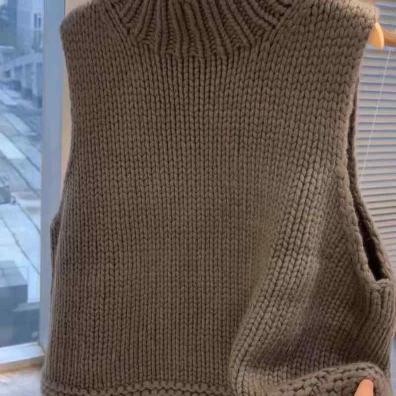 ニットベスト レディース 韓国風 ハーフハイネック プルオーバー トップス ノースリーブ チュニック 雪尼ール エレガント きれいめ かわいい(4)