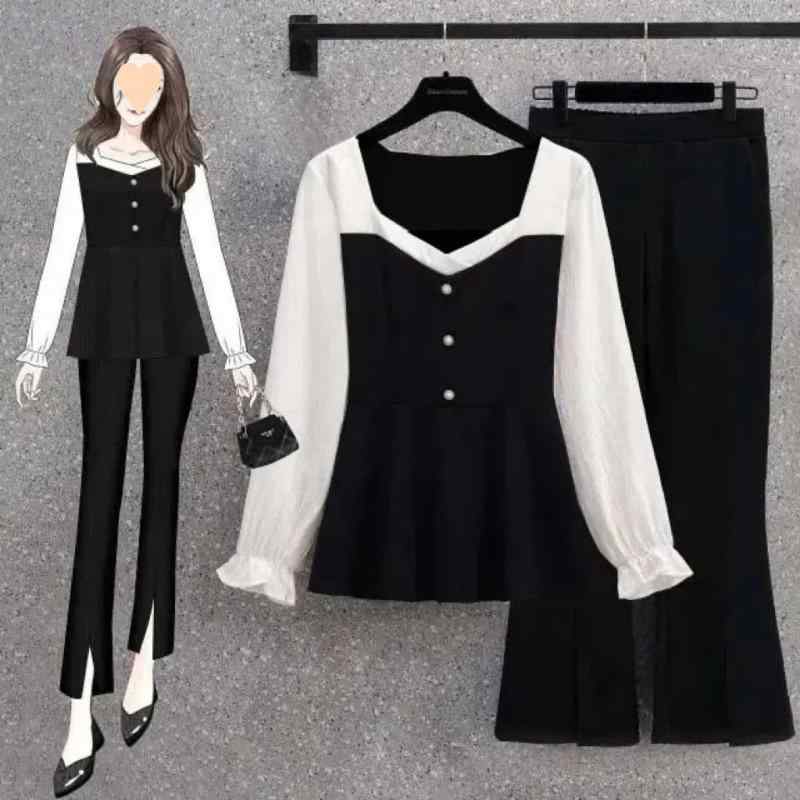 大きいサイズ レディース セットアップ ファッション ブラウス シャツ ワイドパンツ 2点セット 痩せ見え ブラック ゆったりサイズ 長袖 きれいめ 通勤着