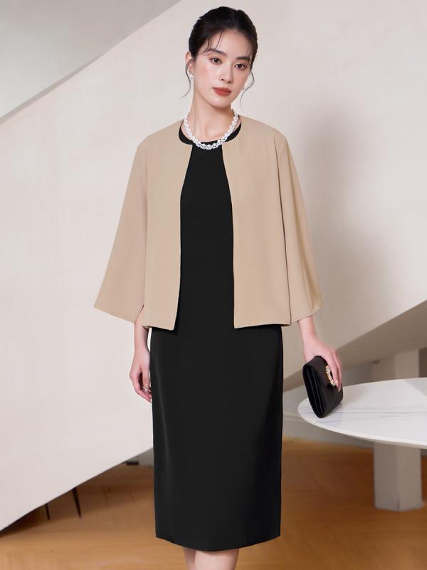 スーツ レディース 長袖 テーラードジャケット ベスト ワンピース セットアップ 3点セット ポリエステル 秋冬 無地 ミディアム丈スカート 通勤 オフィス き...