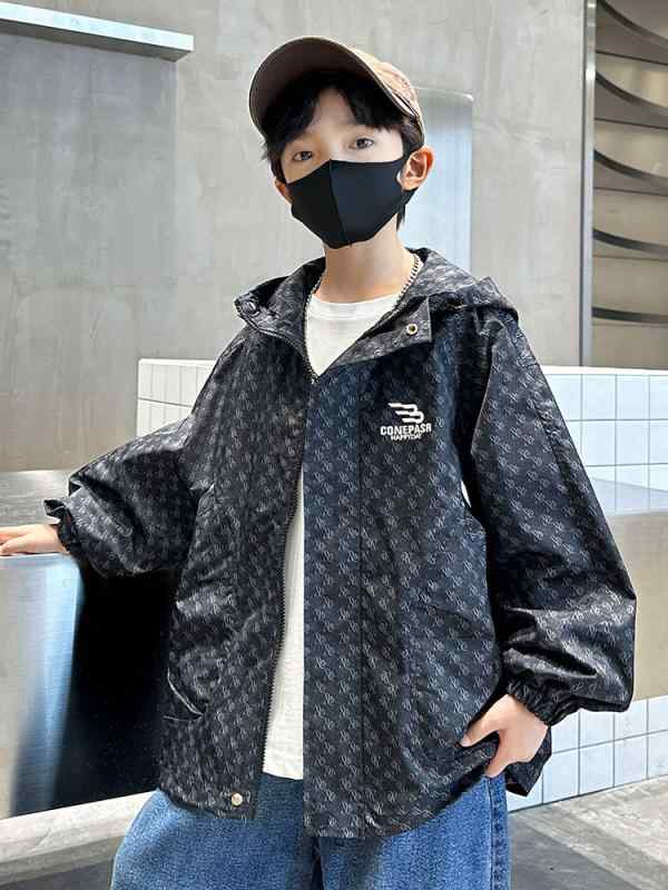 キッズ ジャケット 韓国風 子供服 ボーイズ boys 男の子 アウター ジップアップ パーカー ライトアウター 春秋 スポーティー カジュアル ブラック