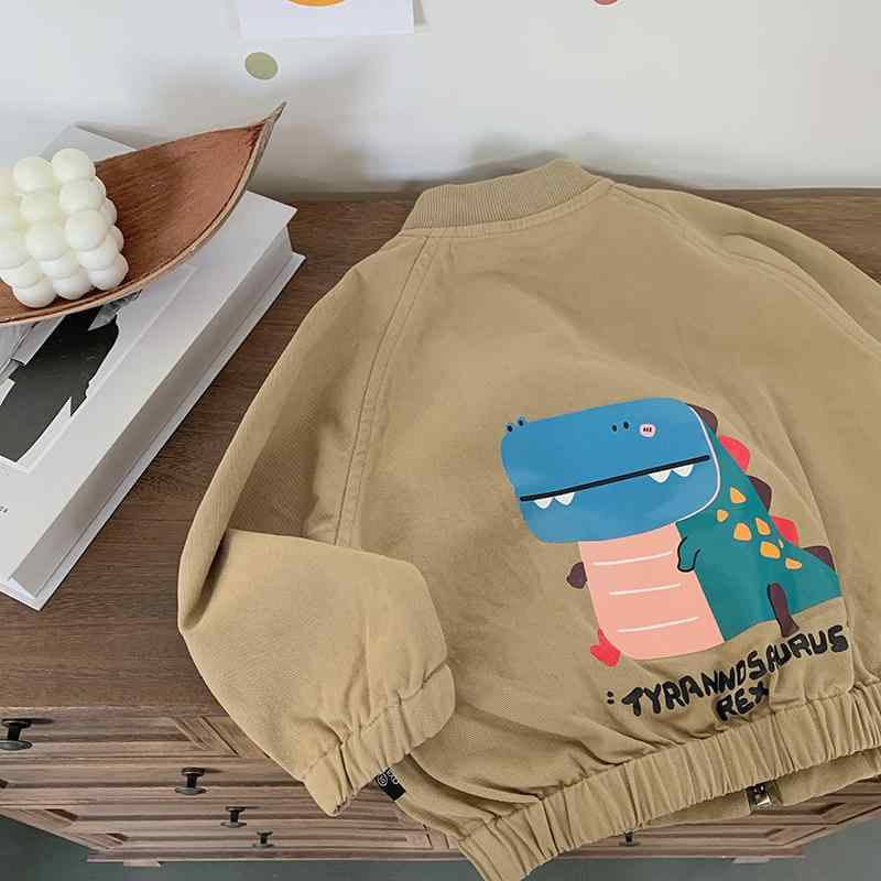 キッズ アウター 男の子 立襟 カーディガン 野球服風 ジャケット 春秋 綿100％ カートゥーン 恐竜 薄手 通園 普段使い